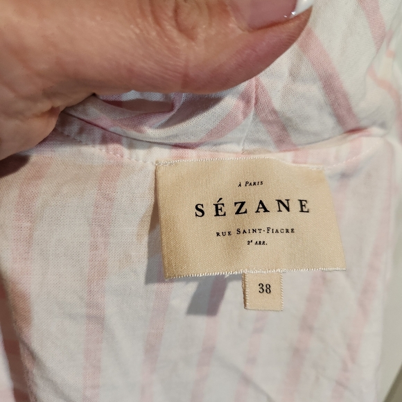 Sézane Pink Ruffle Stripe Sleeveless Button Top - Picture 7 of 11